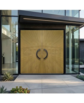 Double front door with gold texture of milled metal