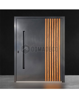 Aluminium pivot door with vertical slats made of aluminium profiles