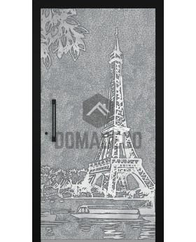 Entry aluminum door with Eiffel Tower texture of milled metal