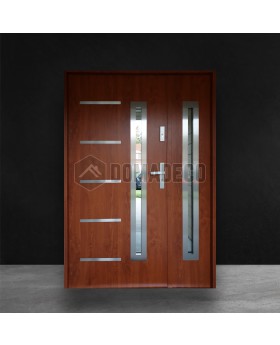 Walnut steel entrance door with one side panel