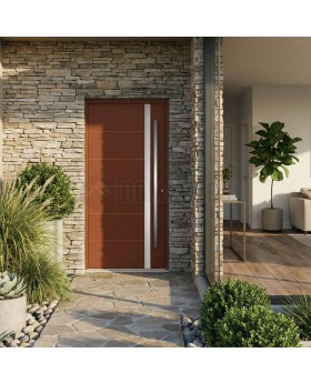 red hurricane proof aluminium front door with strip