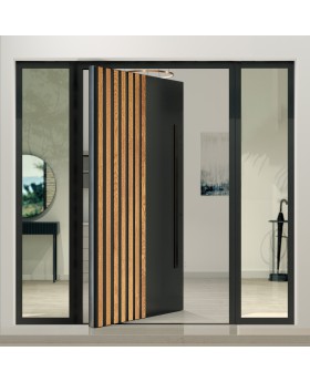 Aluminum Pivot door with left and right sidelight, glass panels