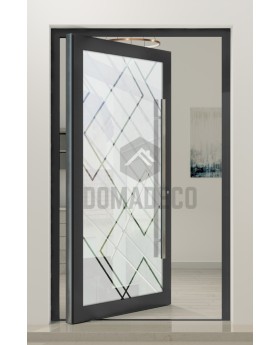 PIVOT Glass S15 - aluminum frosted pivot door with with transparent decor