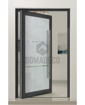 PIVOT Glass S2 - aluminum frosted pivot door with two transparent stripe