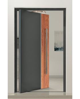 PIVOT V22 - aluminium pivot front door with wooden decor
