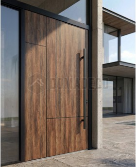 Aluminum pivot door with Walnut High Pressure Laminate