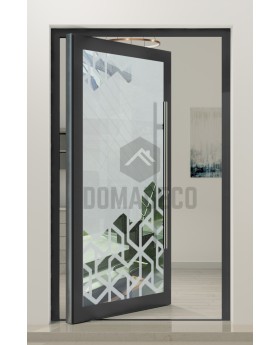 PIVOT Glass S - frosted aluminum pivot door with transparent motif