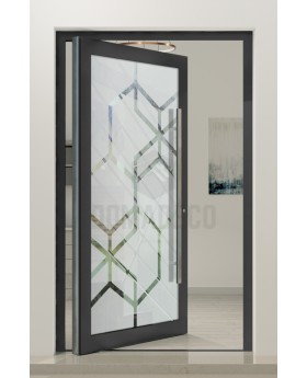 PIVOT Glass S13 - aluminum frosted pivot door with with transparent decor