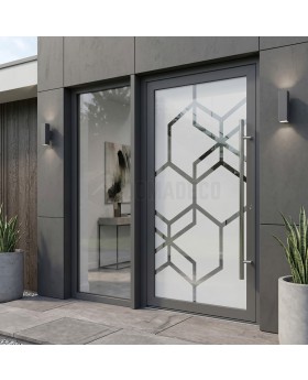 Anthracie aluminium security frosted door with transparent decor