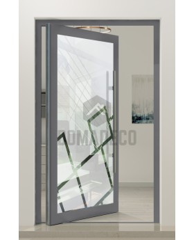PIVOT Glass S - frosted aluminum pivot door with transparent motif