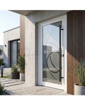 White aluminum frosted front door with transparent decor