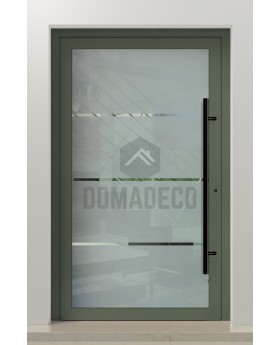 PIVOT Glass S3 - aluminum frosted pivot door with three transparent stripe
