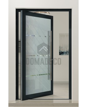 PIVOT Glass S3 - aluminum frosted pivot door with three transparent stripe