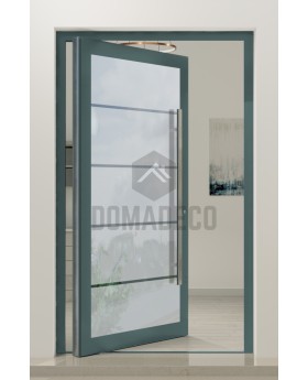 PIVOT Glass S4 - aluminum frosted pivot door with four transparent stripe