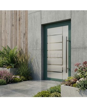Green external aluminum frosted door with transparent decor