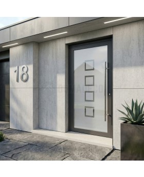 Anthracite sand front door with transparent decor
