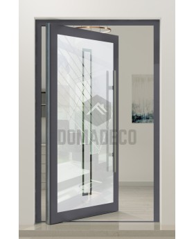 PIVOT Glass S9 - aluminum frosted pivot door with with transparent rectangle