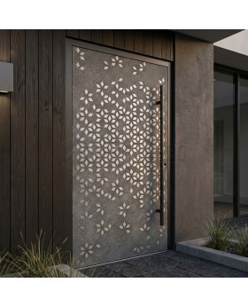 Front aluminum door with squares texture of milled metal