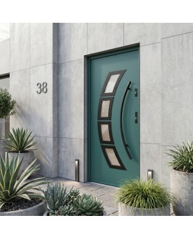 green steel front door