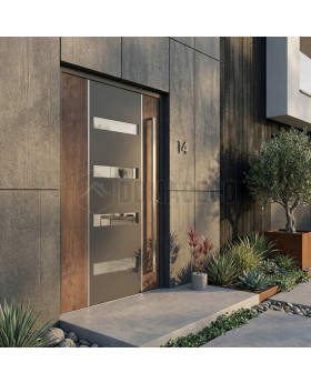 Anthracite aluminum entry door with wooden decor