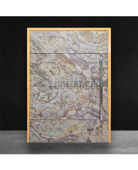 Aluminum pivot door with with sand rock stone