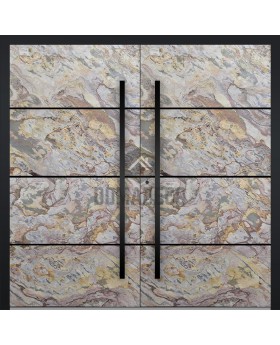 Aluminum double front door covered with white rock stone texture