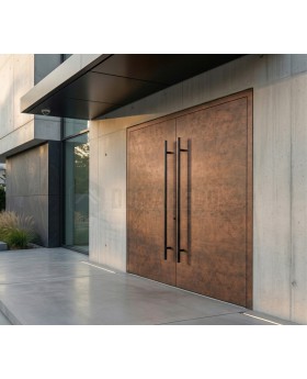 Double aluminum front door covered with rust sintered quartz