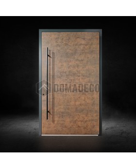 Rust aluminum entry door covered with corten sintered quartz