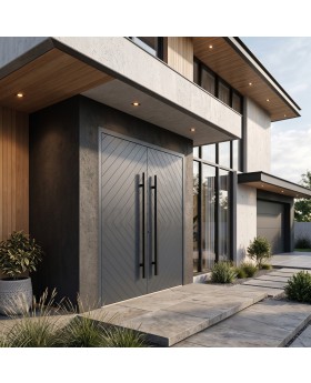 Anthracite double aluminum exterior door with ribs