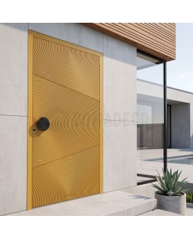 Yellow  pivot front door with milled pattern