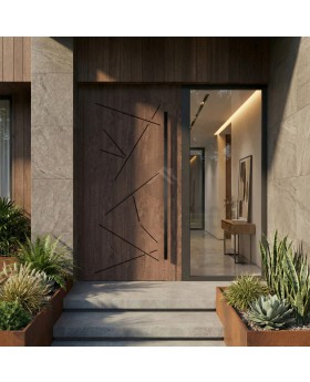 Walnut entrance aluminum front door with stripes