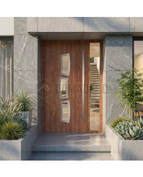 Golden oak modern aluminum front door