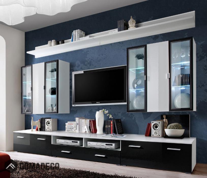 Toledo 2 Black and White high gloss wall unit entertainment center Domadeco