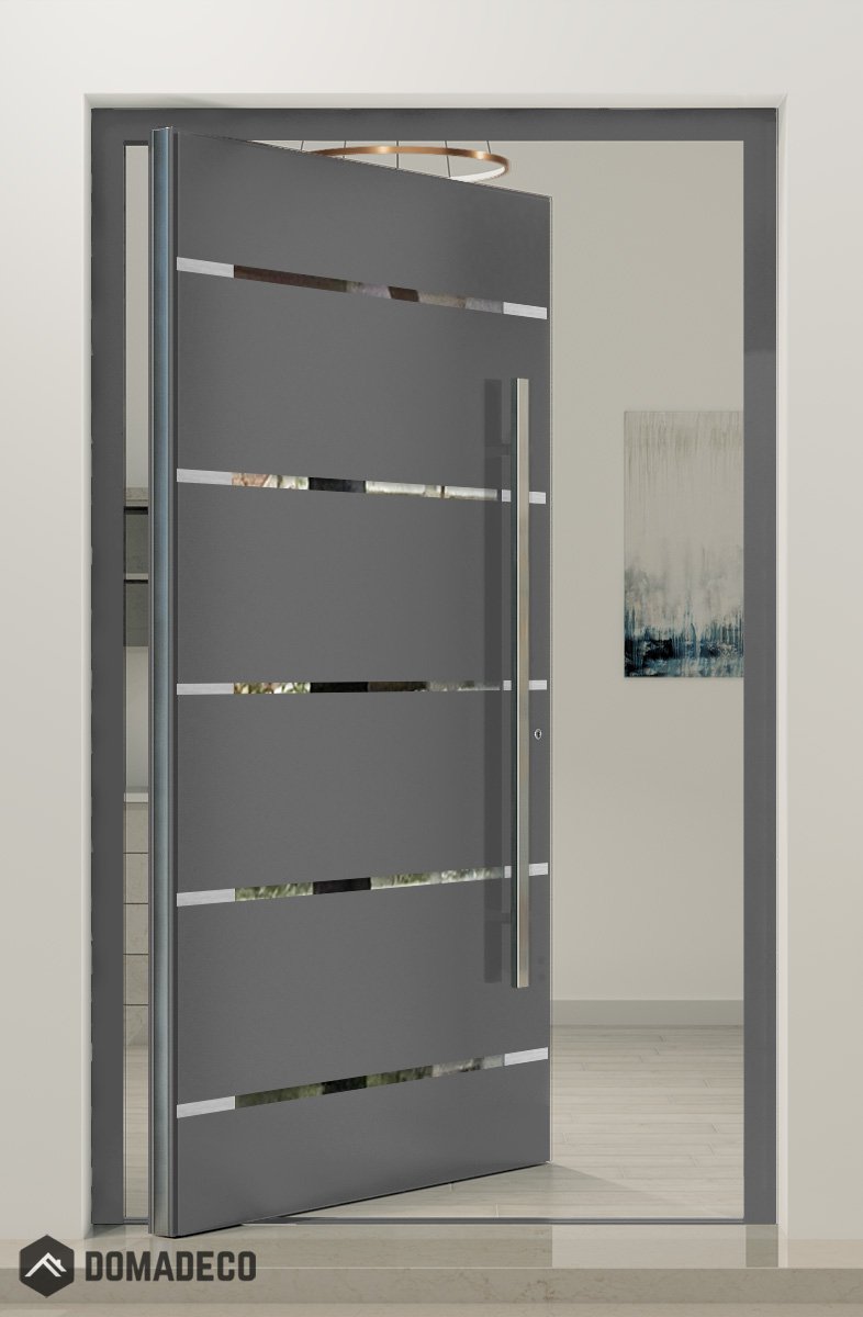 PIVOT C7 - Modern Pivot Entry Door with horizontal glass Domadeco