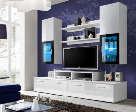 Toledo 2 Black and White high gloss wall unit entertainment center