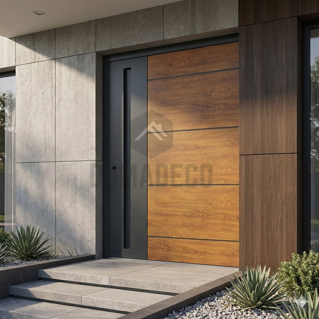 Aluminum doors with golden oak Timber Effect 