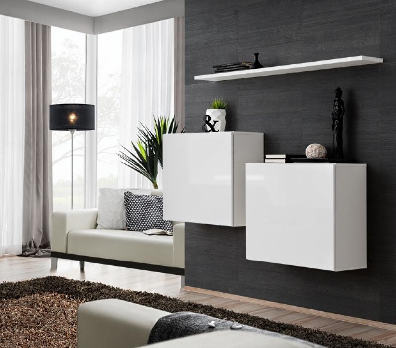 Furniture Living Room Wall Unit, White High Gloss Wall Mounted Cabinet